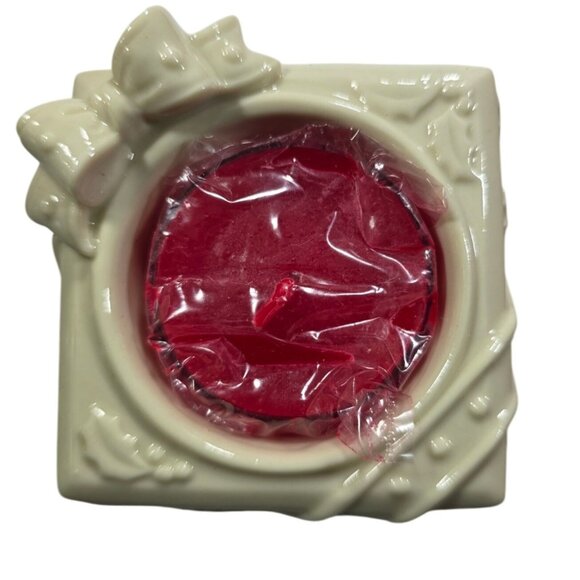 Lenox candle holder Holiday Ivory Porcelain Bow Holly present christmas gift - Picture 1 of 5
